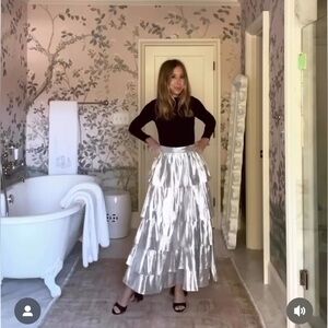 ANTONIO MELANI Silver Tiered Metallic Maxi Skirt